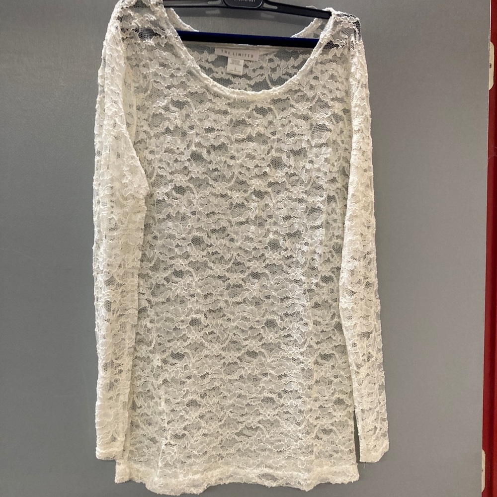 The Limited Long Sleeve White Lace Top size large